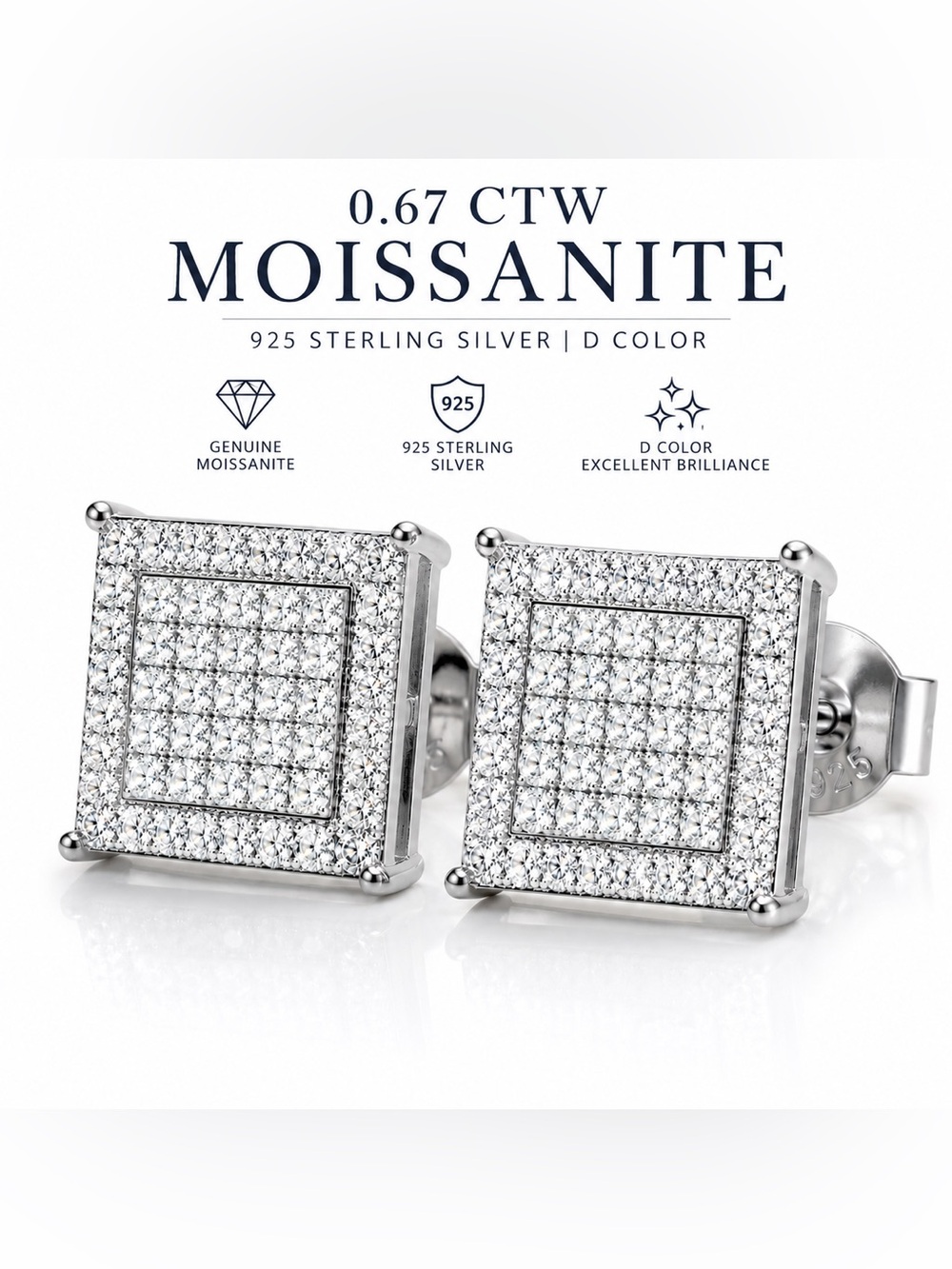 Sterling Silver White Moissanite Square Cufflinks - 0.67 CTW